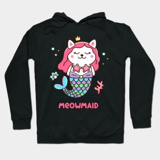 Cute kawaii white cat - mermaid Hoodie